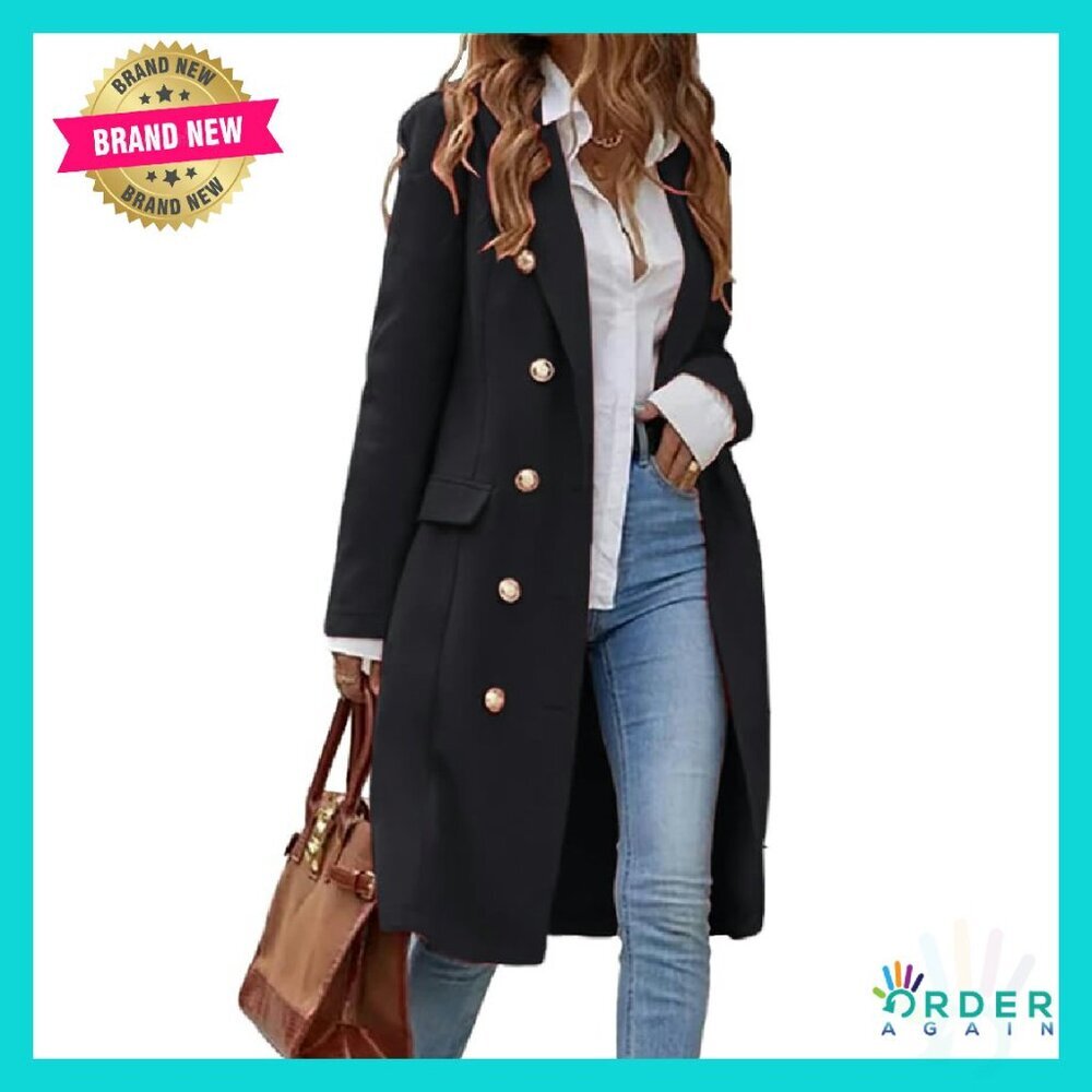 Long Wool Trench Coat Classic Double Breasted Knee Length Chic Fall Winter